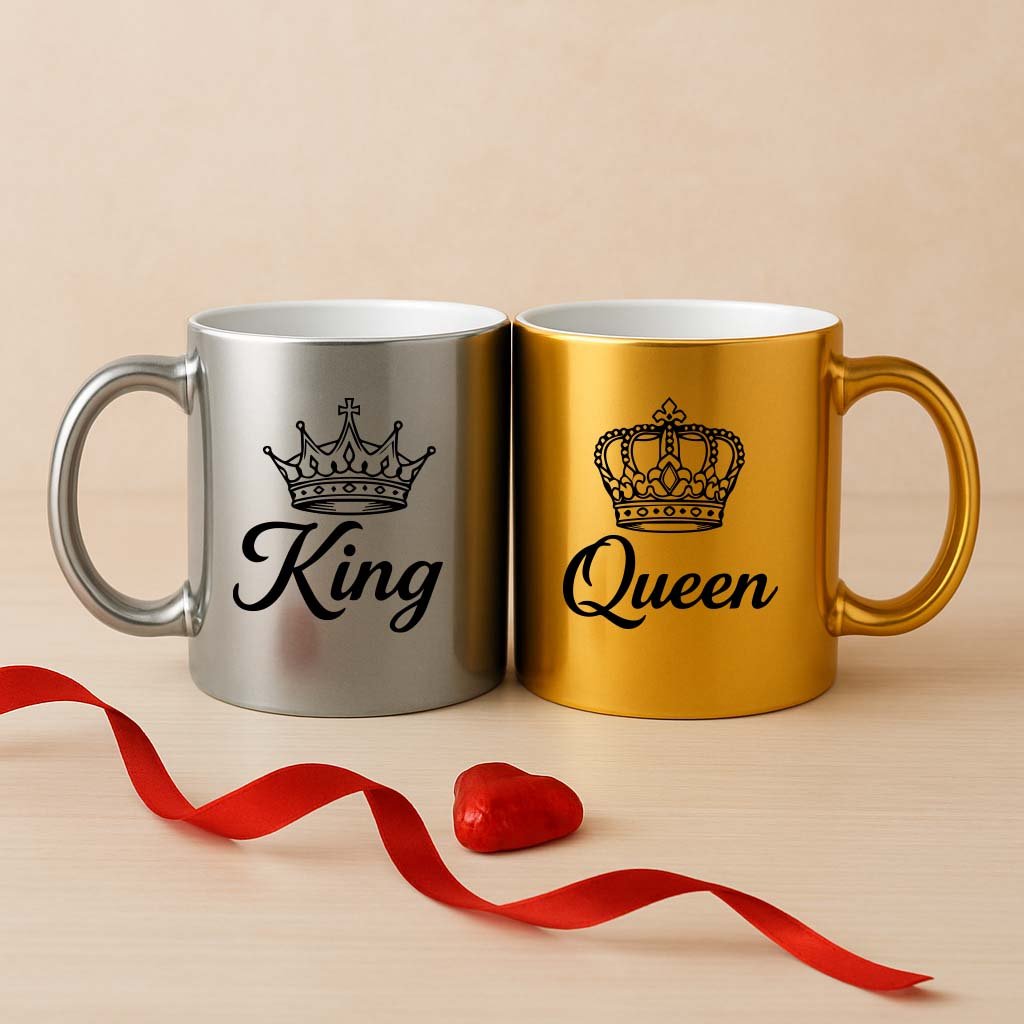 King & Queen Couple Coffee Mug Set – Gold & Silver Royal Edition-Giftii